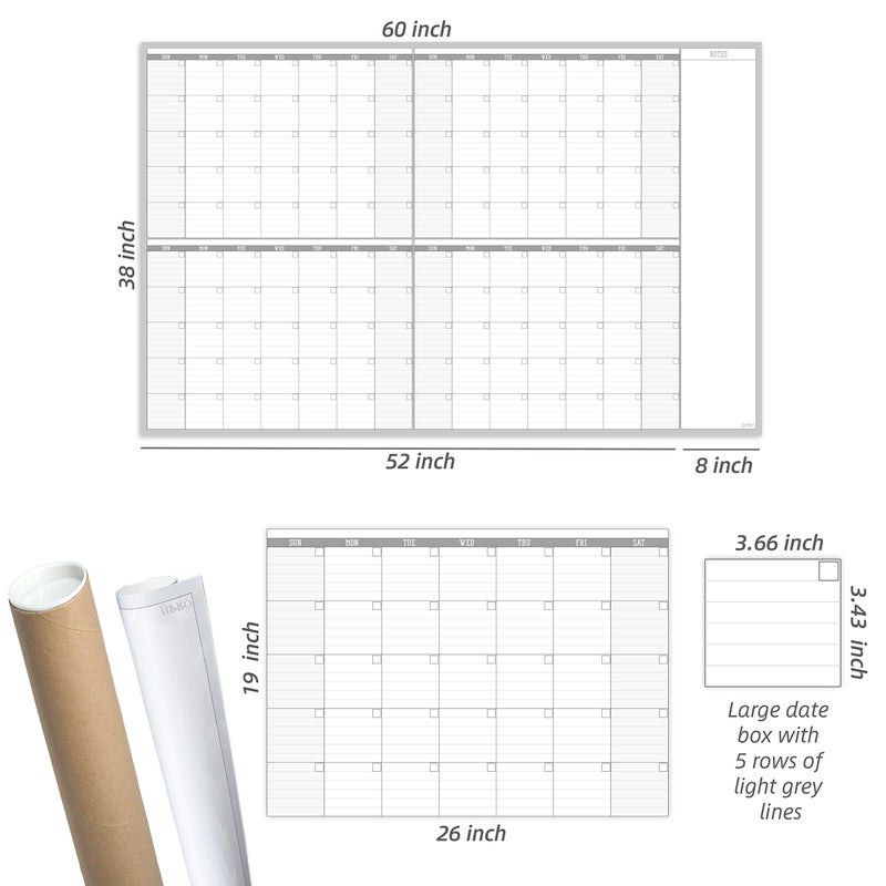 JJPRO Large Dry Erase Wall Calendar 60" x 38" - Premium New Laminate - Blank Undated, Reusable & Erasable 4 Month Planner -Classroom, Office, Project & Family Schedule - Image 3